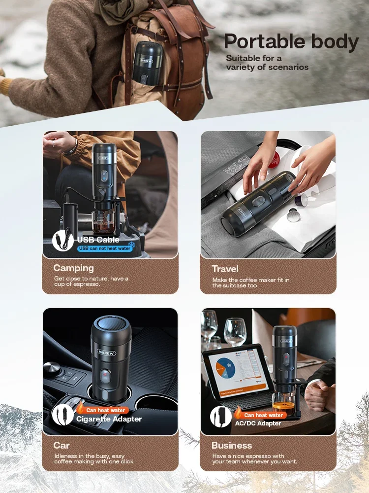 For HiBREW Portable Coffee Machine for Car & Home,DC12V Expresso Coffee Maker Capsule Coffee Powder H4A
