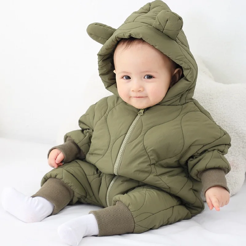 Baby jumpsuit autumn and winter girls pure cotton thickened newborn romper thickened long sleeved boys baby clothes