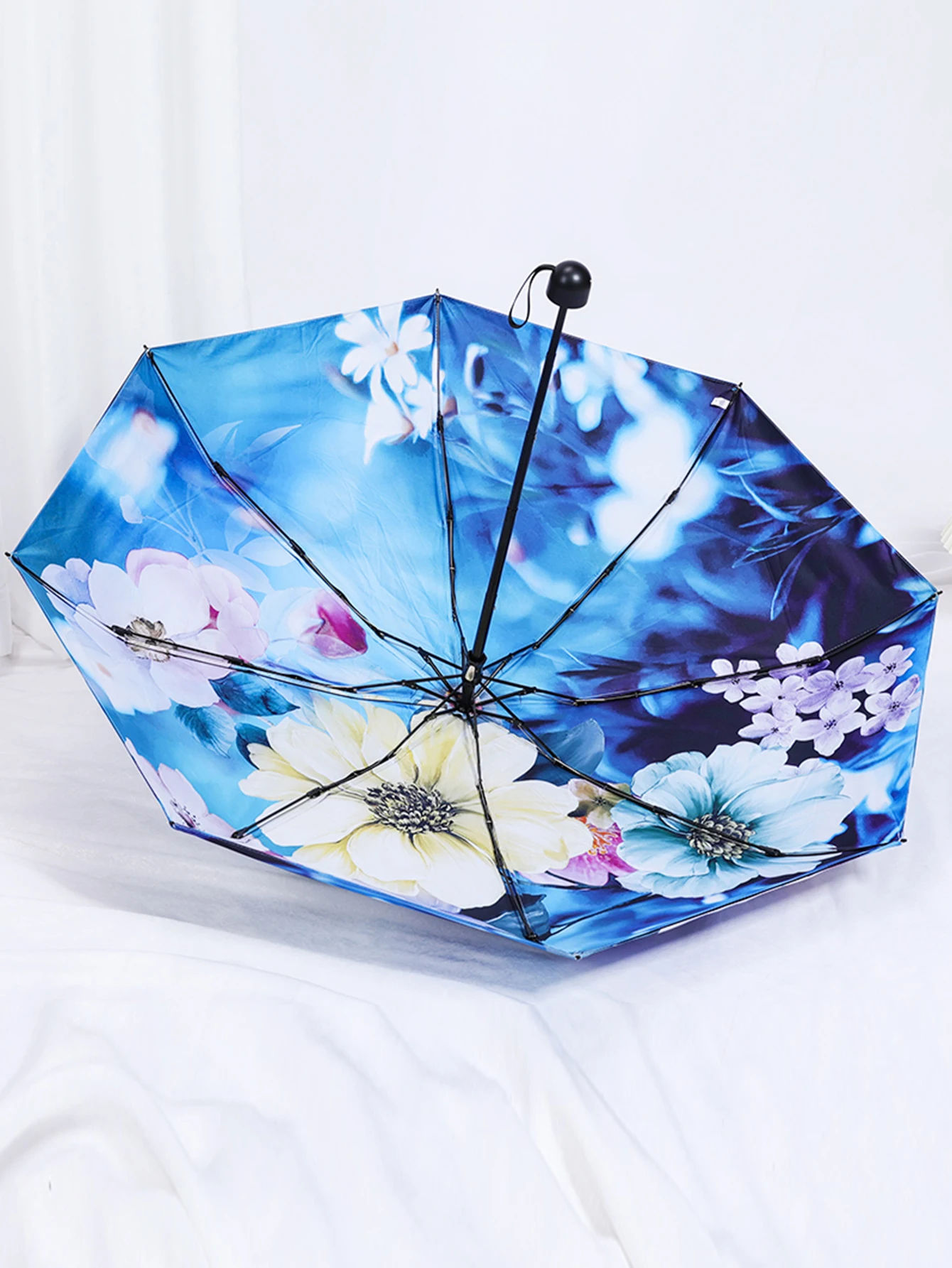 Umbrella, rain and sun dual-use, sun umbrella, UV resistant folding umbrella, black rubber five fold sunshade umbrella