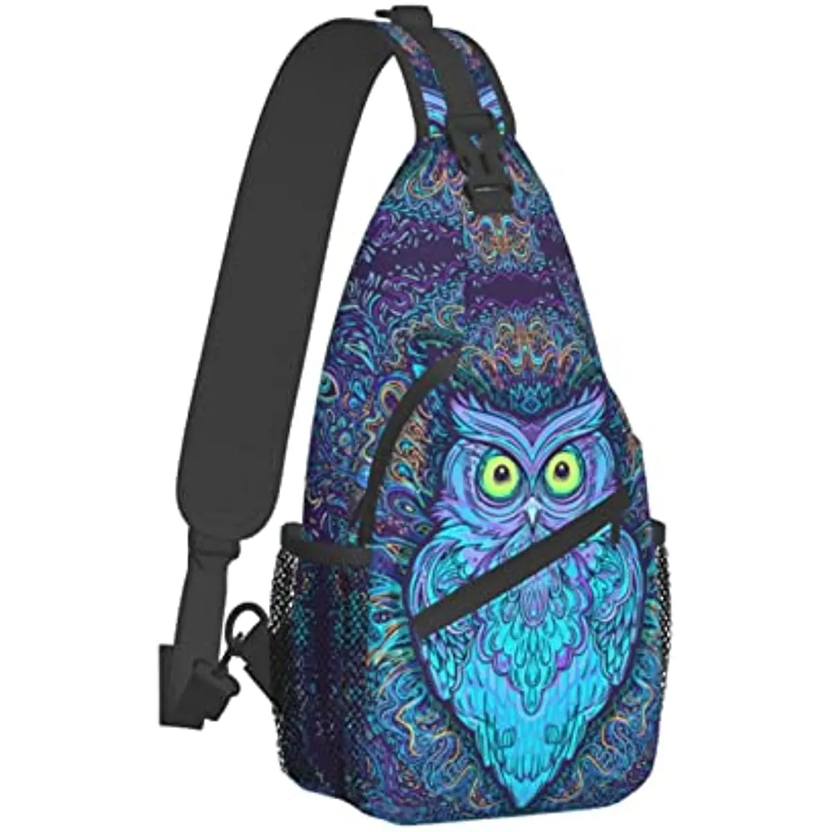 Oil Painting Owl Sling Bag Hiking Travel Backpack Waterproof Adjustable Daypack Crossbody Shoulder Chest Bag for Women Men