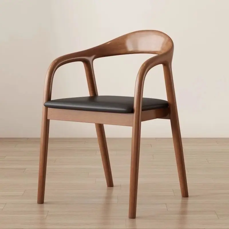Hiroshima-Stil Massivholz Esszimmerstuhl mit Rückenlehne, Minimalistischer Luxus-Armlehnstuhl für Esszimmer und Wohnzimmer