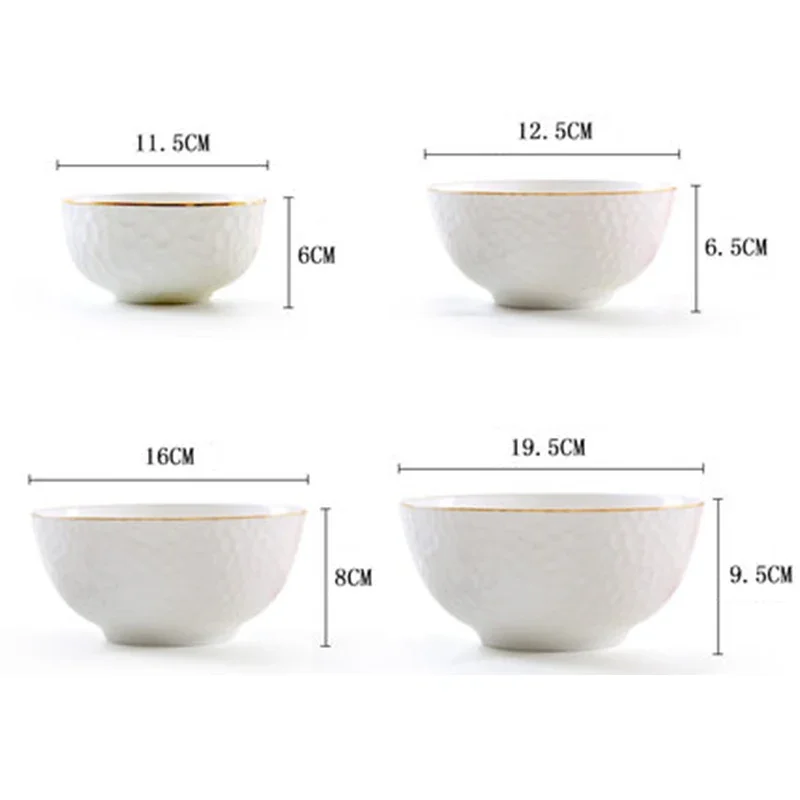 Ceramic Tableware Rice Bowl Hand-painted Gold Phnom Penh Soup Bowl Bone China Embossed Noodle Bowl Kitchen Accessories