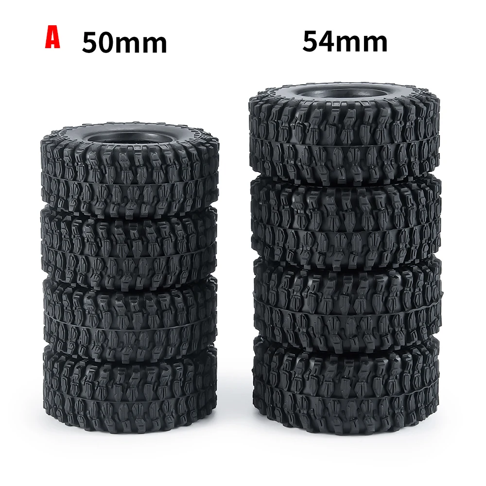 YEAHRUN 4Pcs 1.0 inch Beadlock Metal Wheel Rims 50/54mm Rubber Tires Set for TRX4M Axial SCX24 1/18 1/24 RC Crawler Car Model