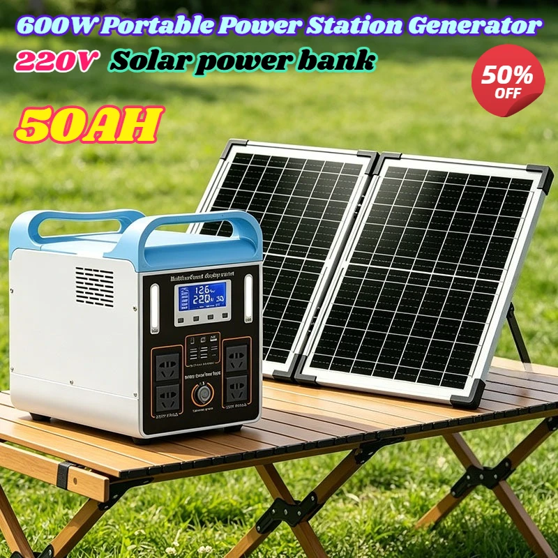 

600W Portable Power Station Generator 50AH 220V LED Light Outdoor Emergency Solar Power Supply for Outdoor Camping Travel