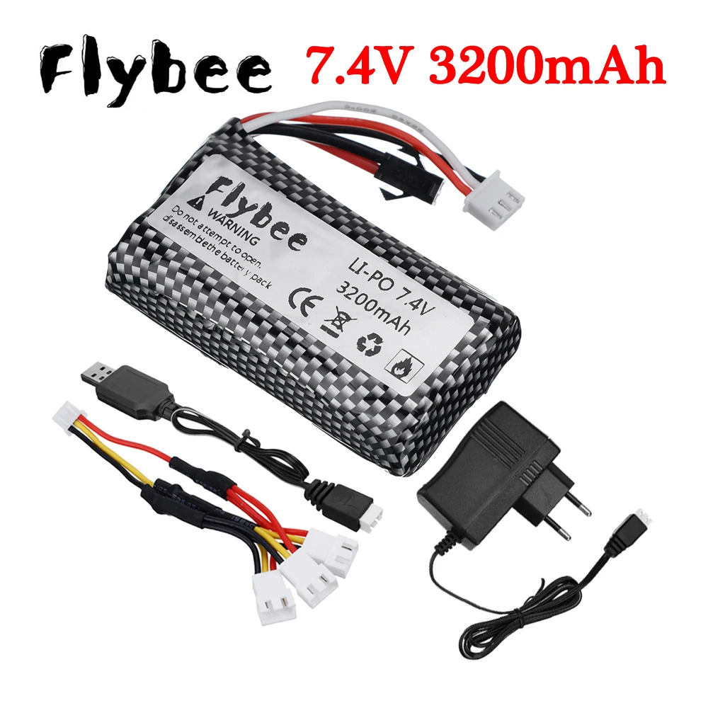 

7.4V 3200mAh Lipo Battery for WPL MN99S D90 U12A S033g Q1 H101 Rc Boats Cars Tanks Drones Parts 7.4V 18650 Battery With SM plug