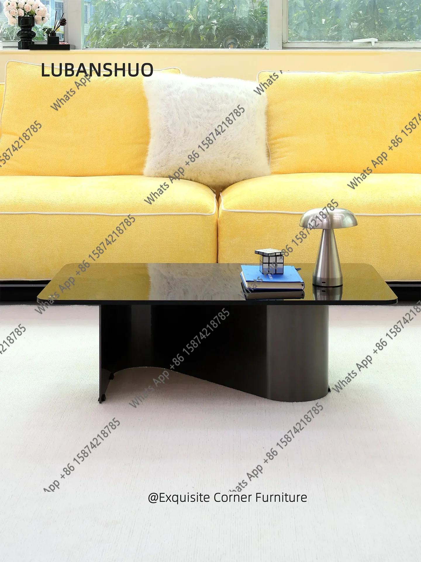 AA Modern Minimalist Square Tempered Glass Stainless Steel Base Bauhaus Style  Coffee Table