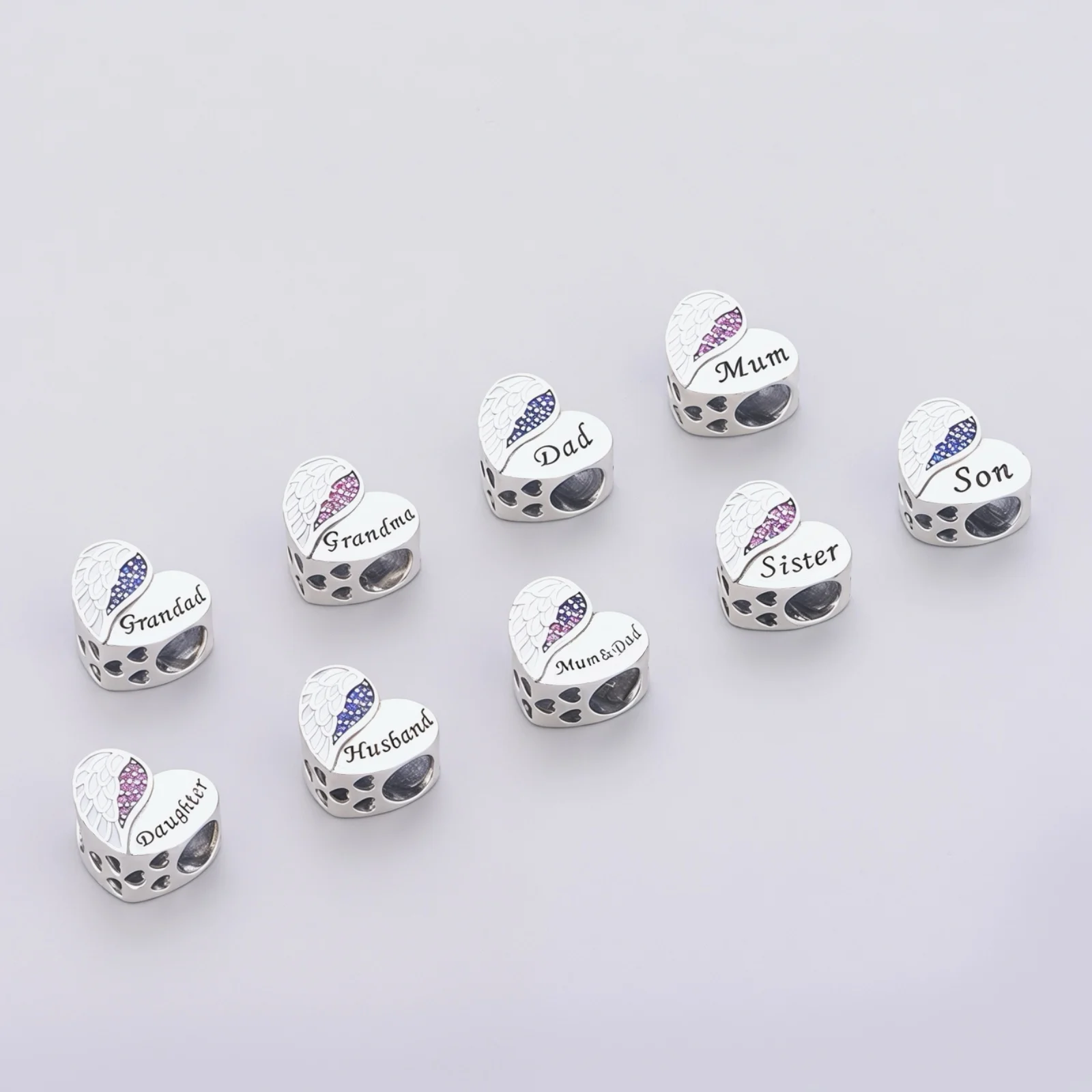FC Jewelry Fit Original Pan Charms Bracelet 925 Silver White Angel Wing Pink Blue Bead For Making Memorial Sympathy Berloque DIY