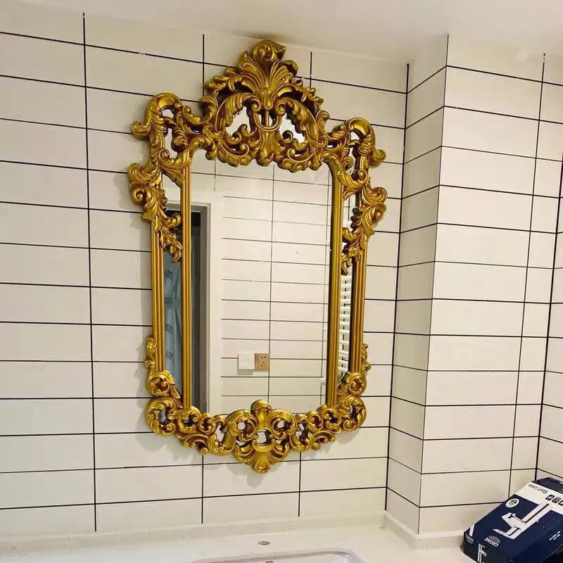 Espejo Decorativo de Pared Dorado, Espejo Irregular Autoadhesivo para Baño, Espejo con Marco Vintage, Decoración para el Hogar