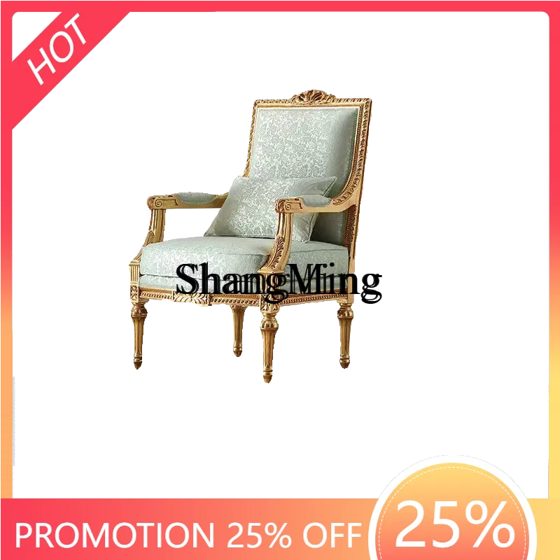 

ZYY home high-end fabric leisure chair solid wood gold study sofa retro luxury dining chair