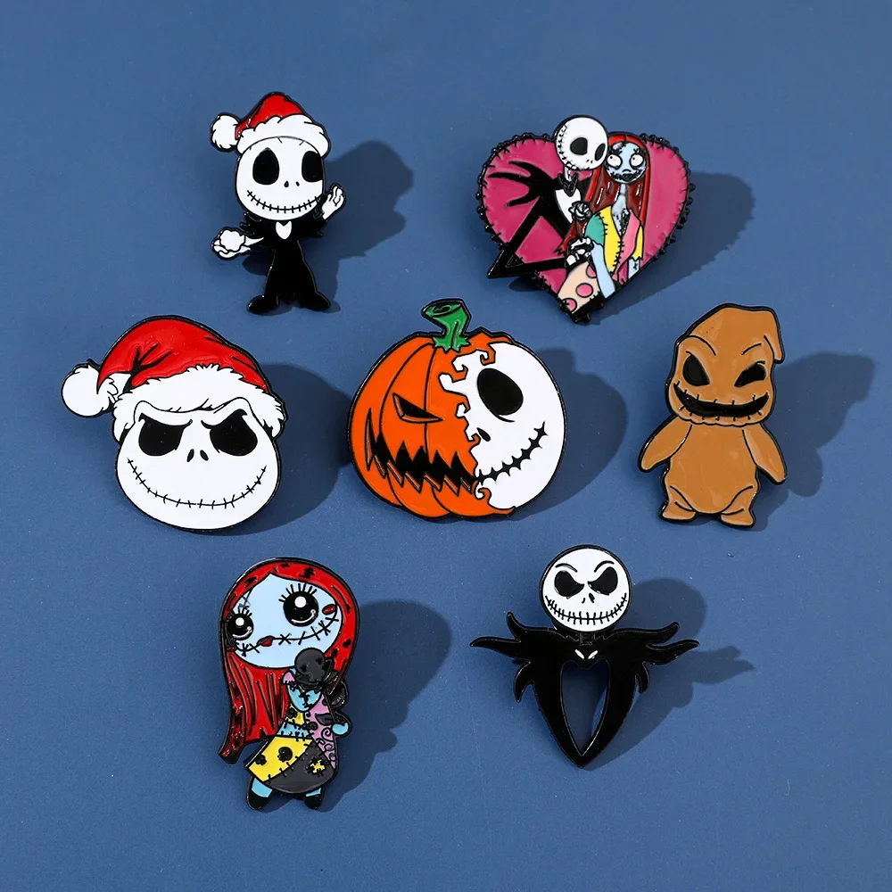 Nightmare Before Christmas Enamel Pin Cartoon Jack Sally Character Halloween Brooch for School Bags Apparel Accessories Jewelry