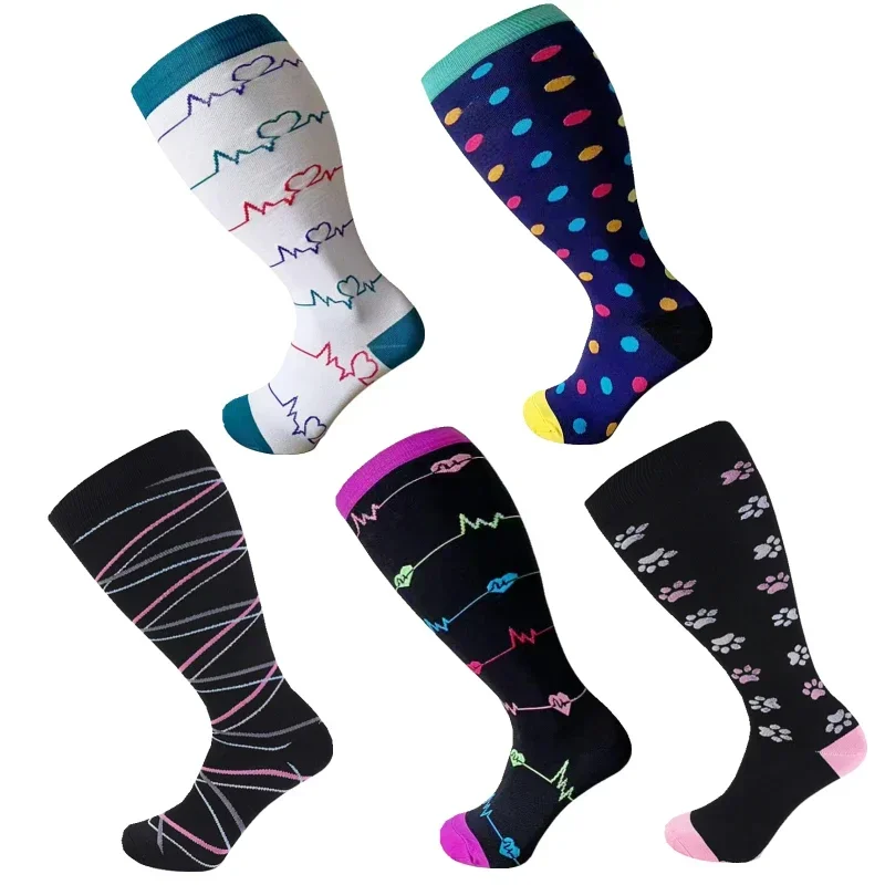 PR 3/5 Pairs Compression Socks Plus Size Varicose Veins Knee High Sock Anti Fatigue Pain Relief Sportrs Compression Socks Travel