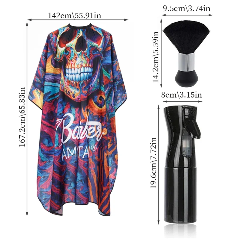 Waterproof Hairdressing Shawl Bib paper Set Skull pattern Nylon Hairdressing Clothes Chopped Hair Isolator Hair Dyeing Tool