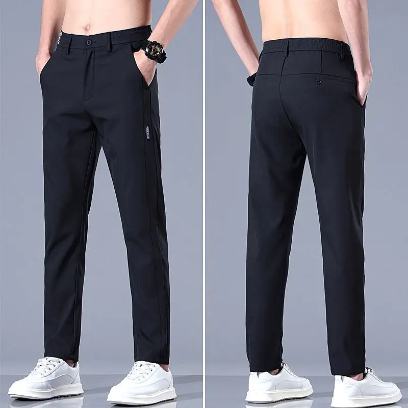 2026 الصيف رقيقة الرجال سليم صالح سراويل تقليدية الكورية نمط لينة تنفس مطاطا الأعمال موضة سراويل طويلة غير رسمية الذكور