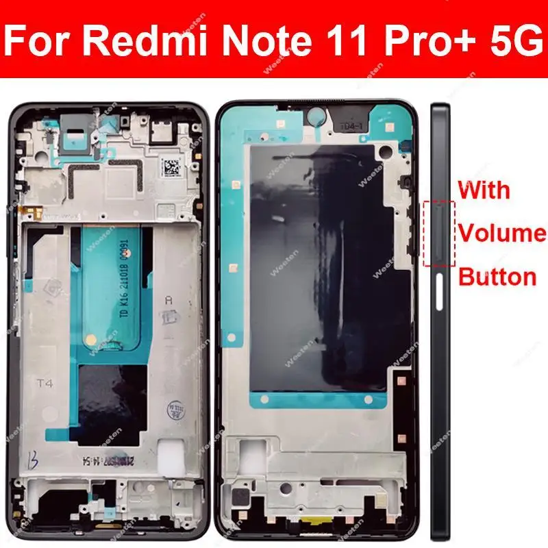 

Для Xiaomi Redmi Note 11 Pro + Plus 5G Средняя рамка корпуса Передняя крышка ЖК-рамки с боковыми клавишами Свет Гибкая часть