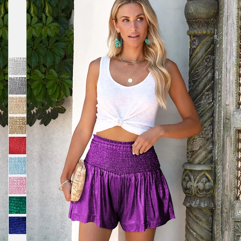 

New Casual Sports Shorts Loose Elastic Waist Drop Shiny Pants Solid Color Slim Women's Hot Girls Street Trend Shorts