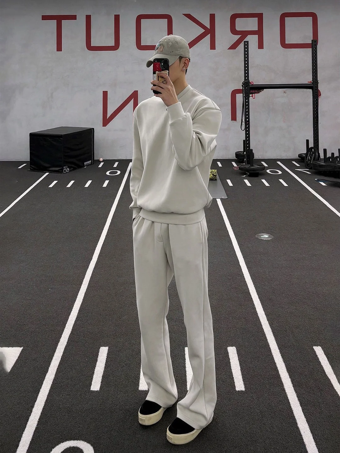 

Мужской комплект спортивной одежды для фитнеса, белый свитшот на подкладке, брюки из двух предметов, осенне-зимний повседневный комплект для бега