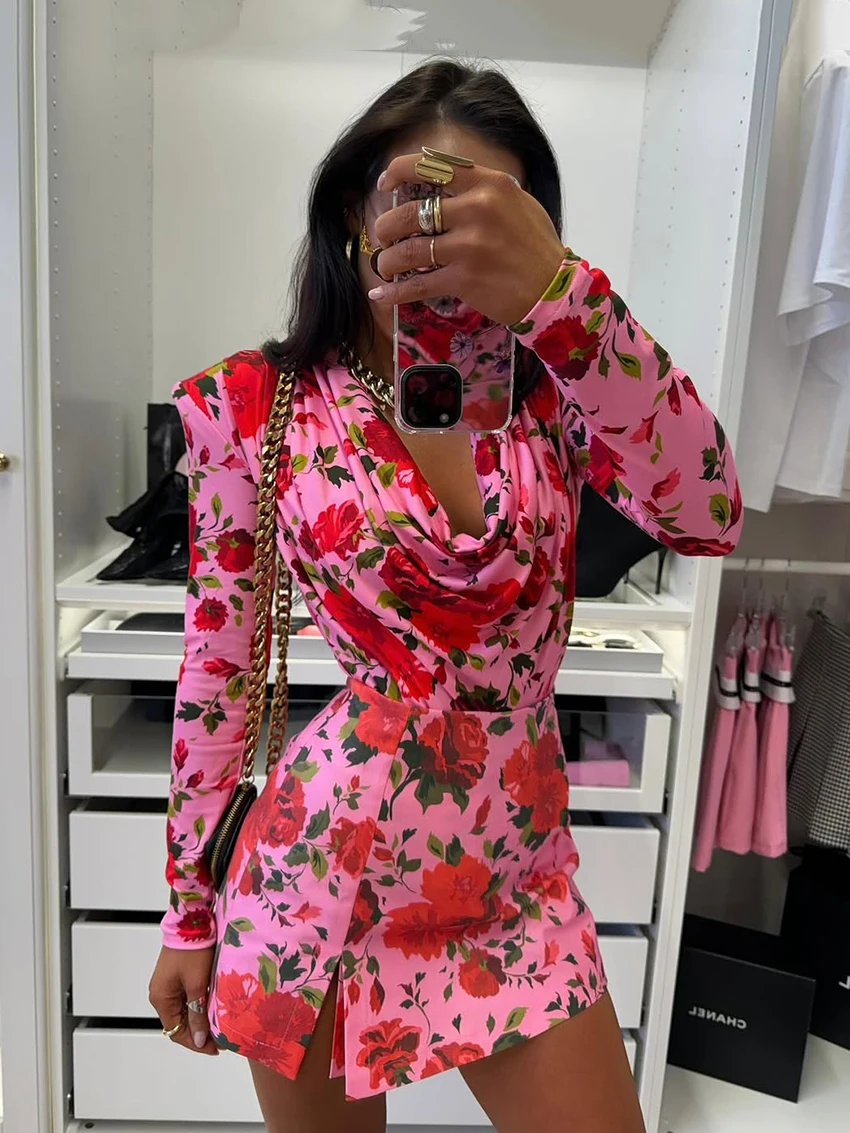 Marthaqiqi Fashion Ladies Sleepwear Suit Sexy V-Neck Nightgowns Long Sleeve Nightwear Shorts Printing Female Pajamas 2 Piece Set