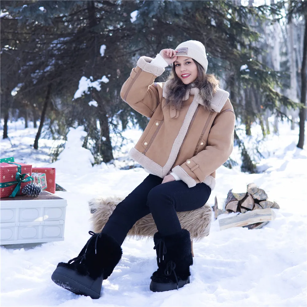 2025 الشتاء فراء الأحذية الثلوج أحذية النساء رقيق غامض فروي فو الفراء الأحذية منتصف العجل منصة الوردي أسود أبيض فروي الأحذية #3