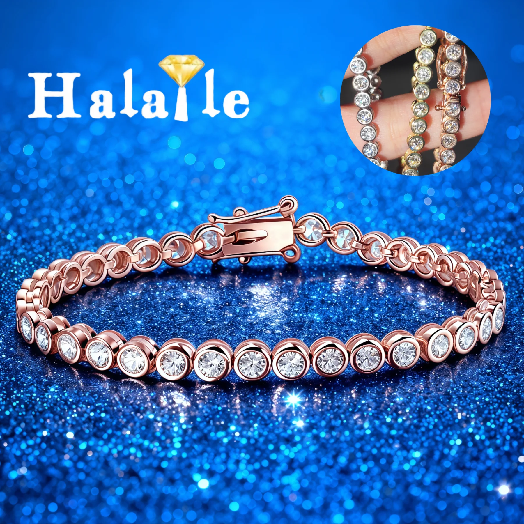 Bransoletka tenisowa z moissanitami Halaile D Color, srebro próby S925, błyszcząca, w stylu bubble, elegancka biżuteria, modny prezent dla kobiet