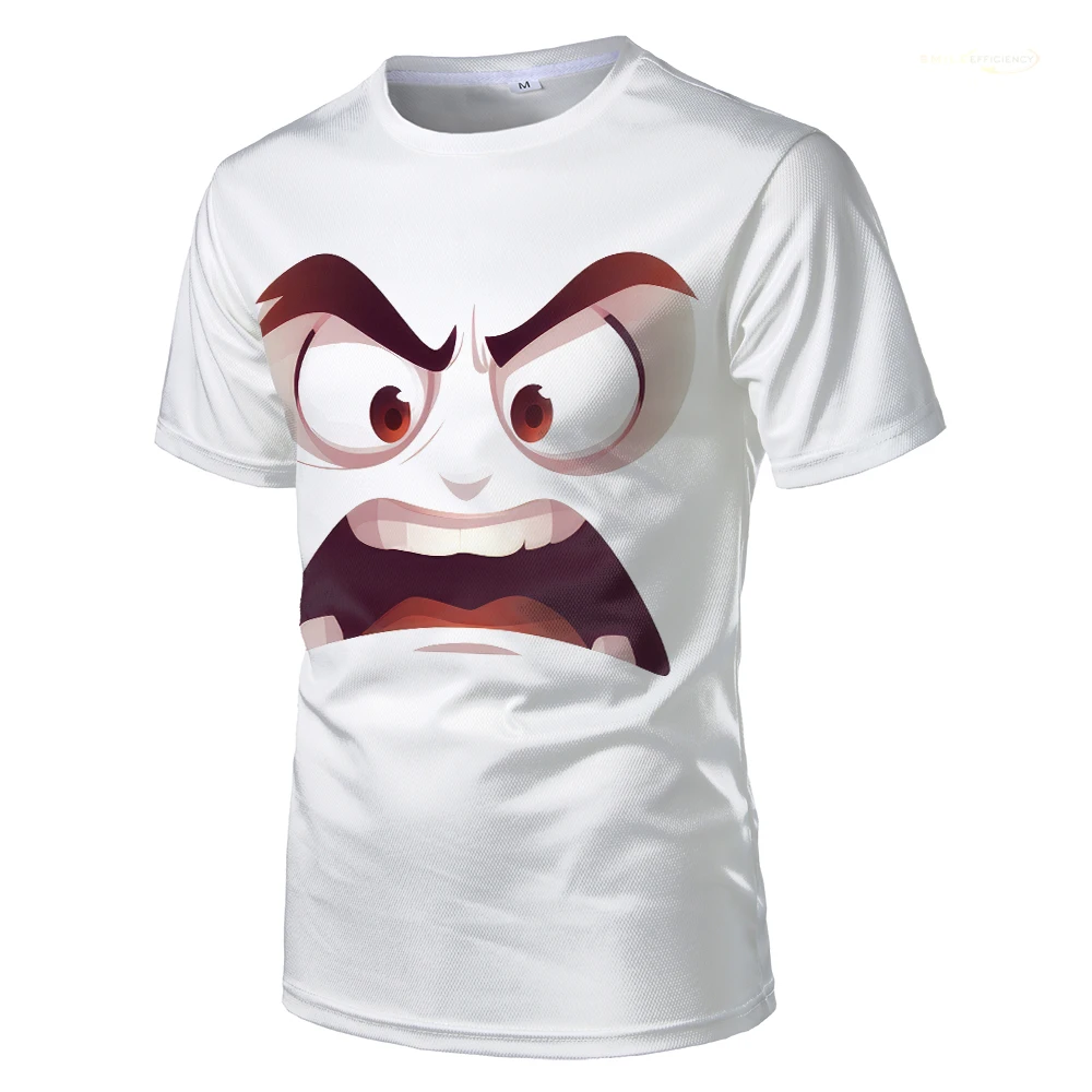 Facial Funny Expression 3D Printing T-shirt Funny Design Weird Funny White Polyester Men's plus size Top