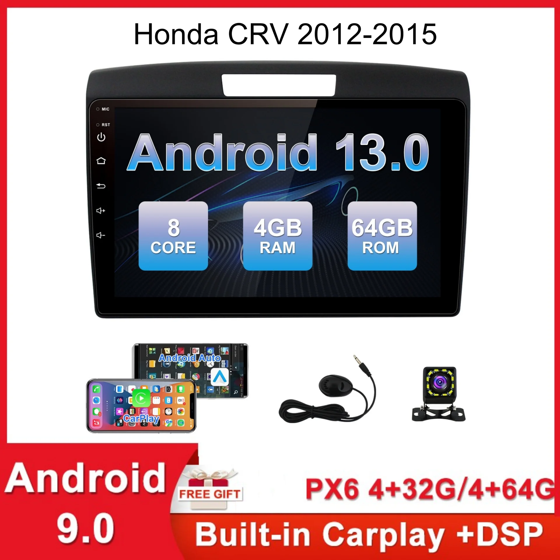 

Android 13.0 Car Radio For Honda CRV 2012-2015 Stereo 4G Wireless Carplay Android Auto GPS Navigation Multimedia Player Headunit