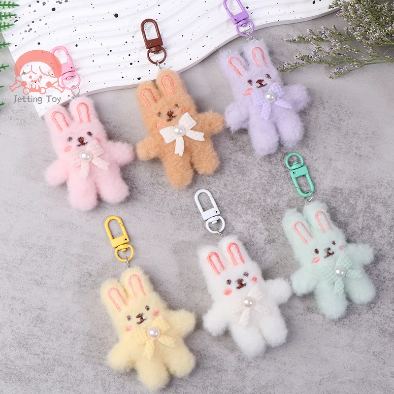 Bowknot Rabbit Plush Pendant Cartoon Bunny Keychain Soft Stuffed Doll Car Key Ring Backpack Bag Decor