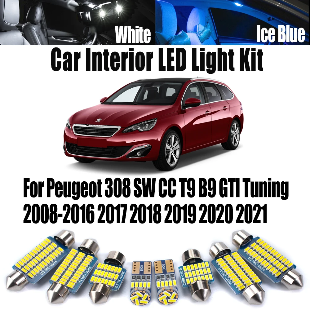 Canbus For Peugeot 308 SW CC T9 B9 GTI Tuning 2008-2019 2020 2021 Car Reading Bulbs No Error LED Interior Map Dome Light Kit