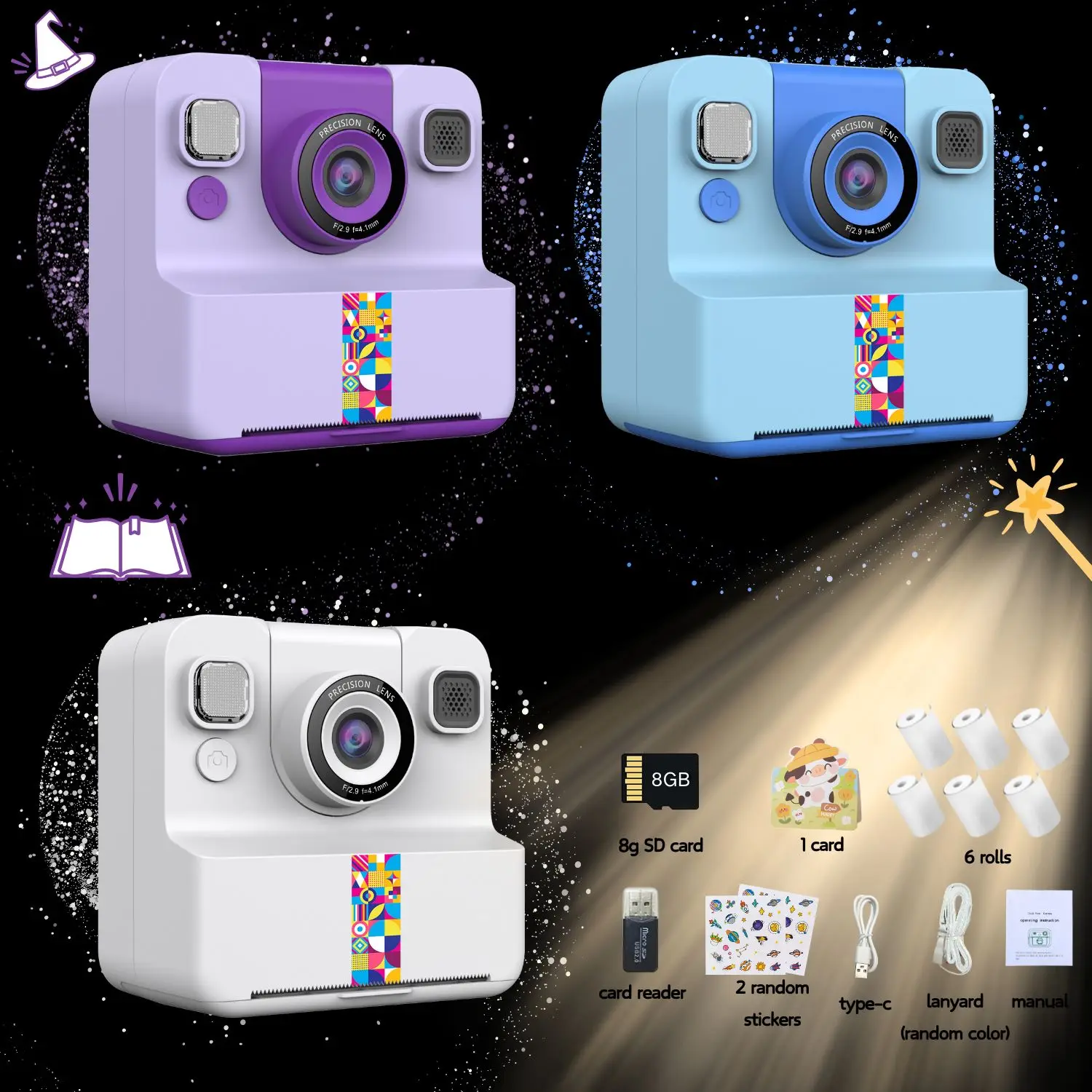 Cute Classic Kids Little Camera Toy Instant Print Painting Photos 1080P HD Flip Camera Thermal Print Boy Girl Gift Set