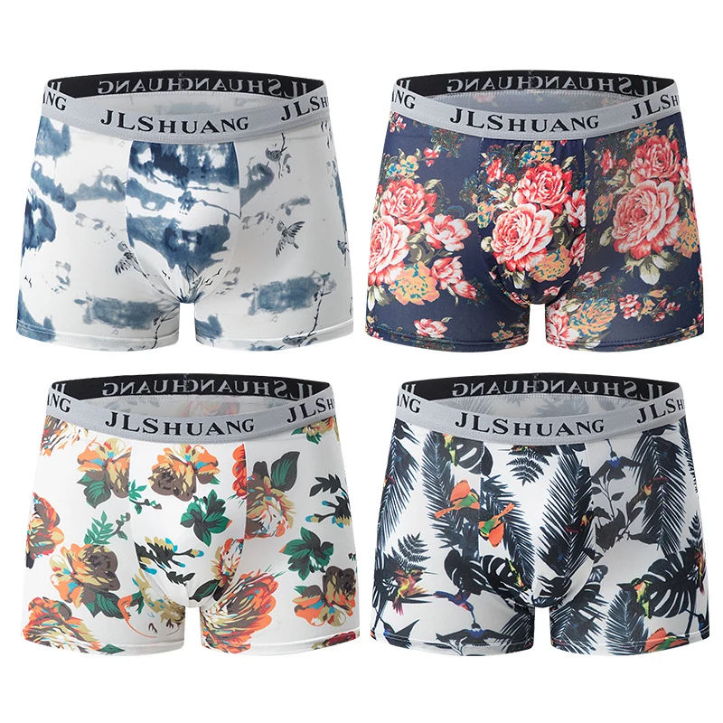 4-Piece Set Of Men's Boxer Shorts With Seasonal Patterns Fashionable Sporty Breathable Comfortable Versatile And Casual