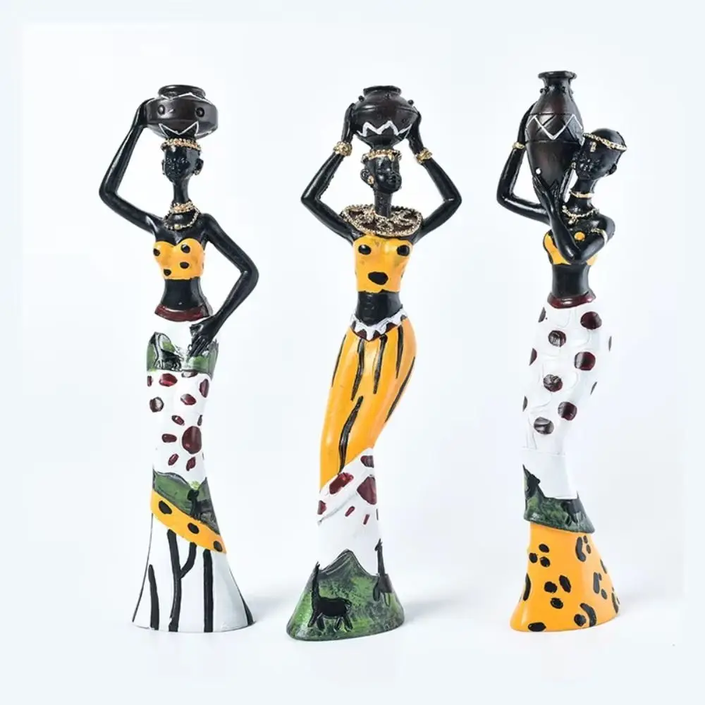 3Pcs/set Kawaii African Woman Figurines Mini Romance Resin African Woman Sculpture Handmade Exquisite Exotic African Figurine