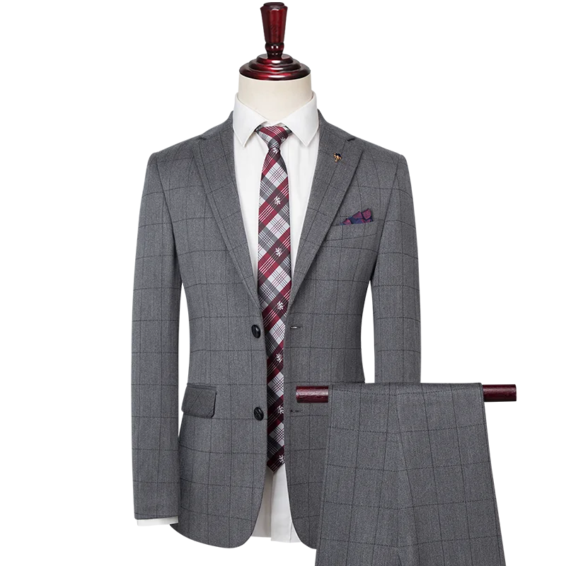 

Boutique (Blazer + Trousers) Men's Suit Elegant Fashion Business Italian Style Casual Slim Gentleman Plaid Formal Suit 2 Pieces