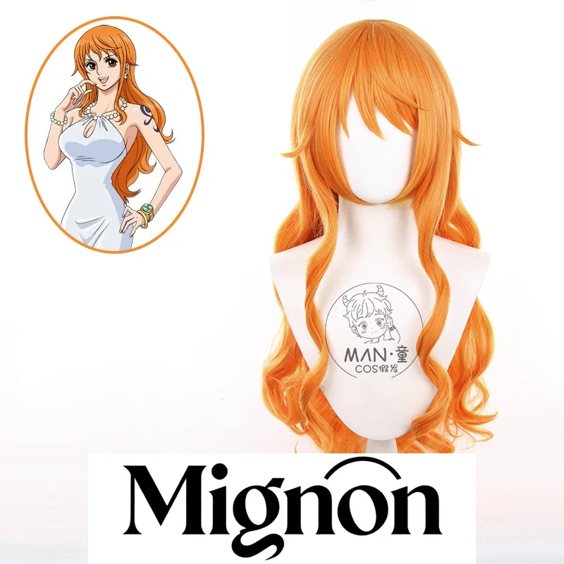 

Mignon Nami Cosplay Wig Orange Long Wavy Hair Simulation Scalp Top Halloween