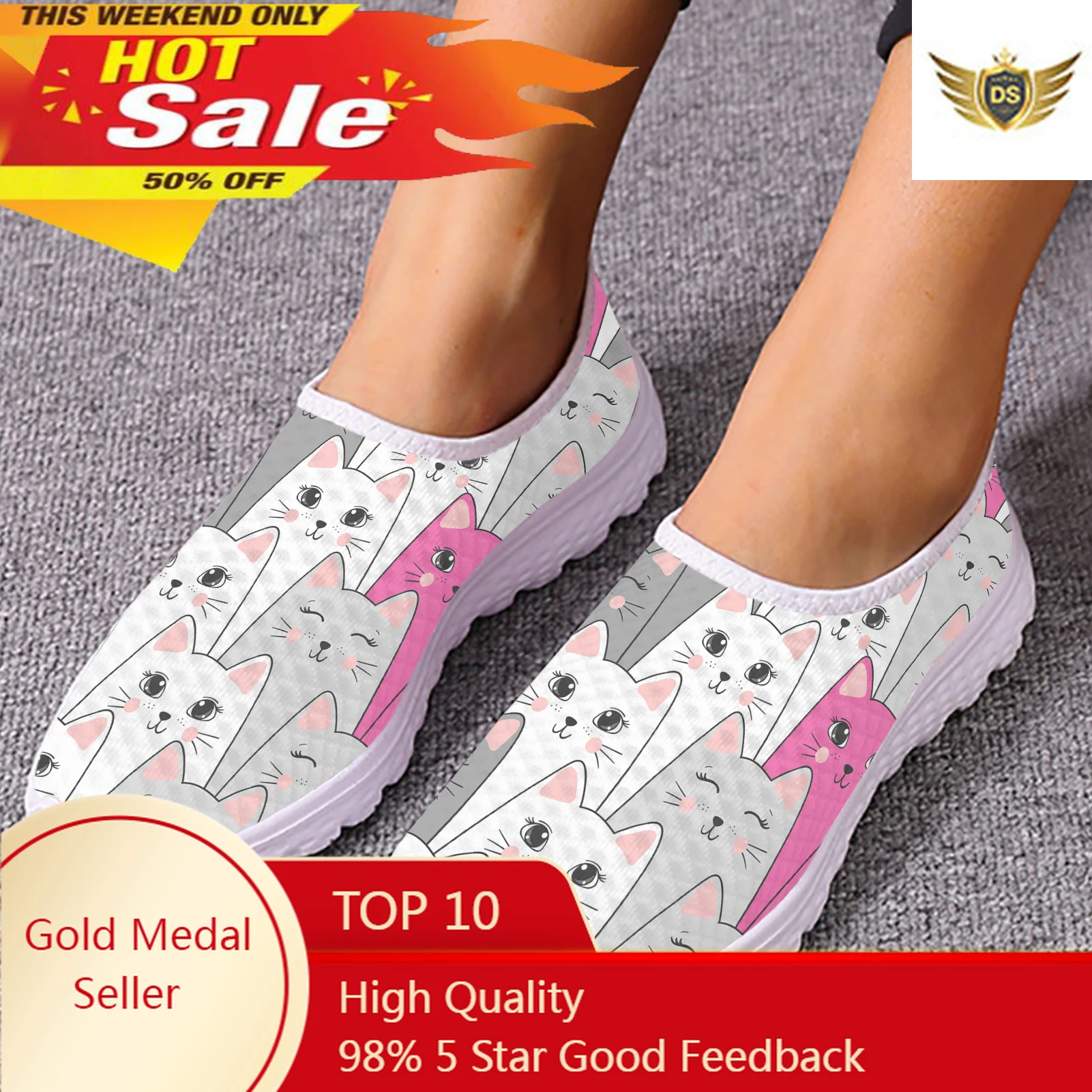 

Brand Designs Mesh Shoes For Women Seamless Kawaii Cartoon Cat 3D Printing Lightweight Sneaker Girl Zapatos De Mujer