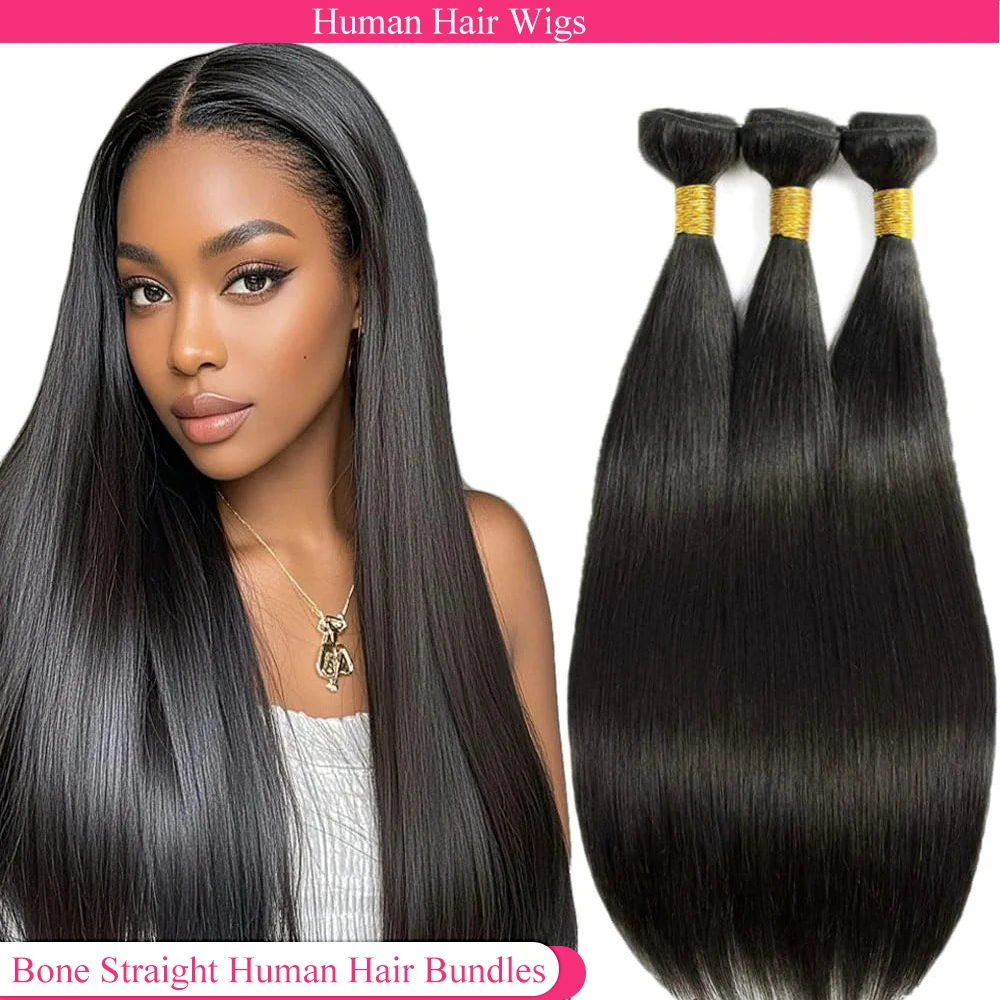 Bone Straight Human Hair Bundles Double Drawn Raw Human Virgin Hair Weave Bundle Straight Remy Human Hair Bundles