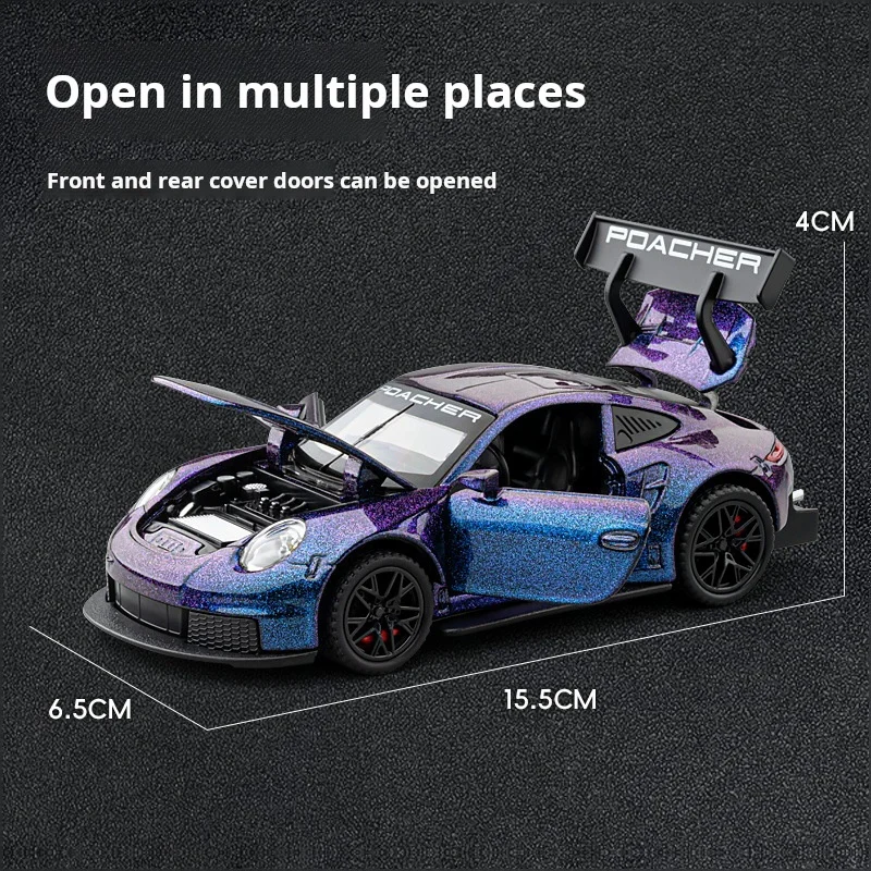 1:32 스케일 GT3 RS 합금 자동차 모델, 레트로 풀백 액션 포함, 레이싱 애호가들의 꿈의 장난감, 어린이 및 수집가에게 완벽한 제품