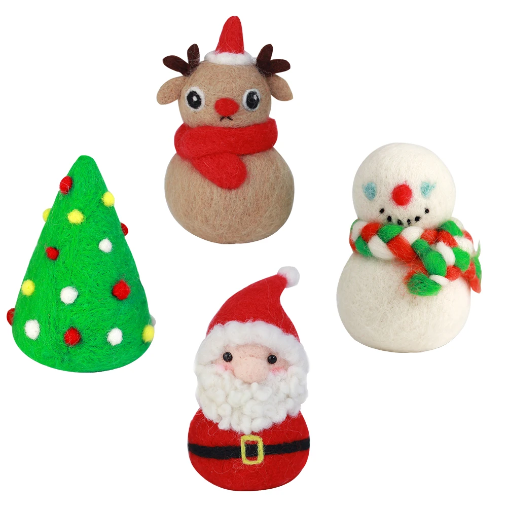 

4 Sets Wool Felt DIY Material Beginner Felting Kit Kits for Beginners Christmas Craft Needle Embroidery Adults Gift