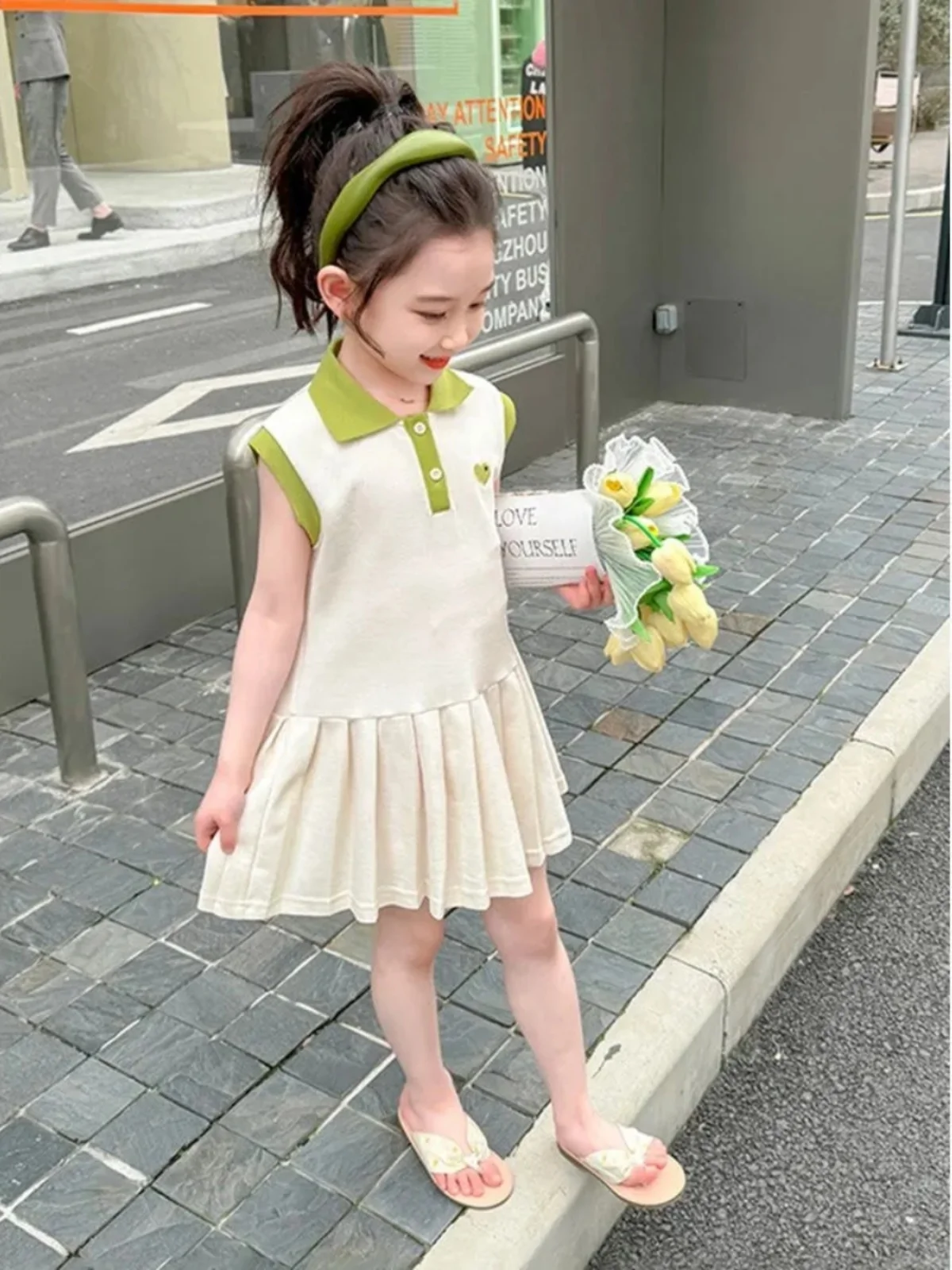 

Sweet Princ с воротником-стойкой Dr для девочек, новое летнее поступление, корейская юбка из полиэфирного волокна в горошек для детей