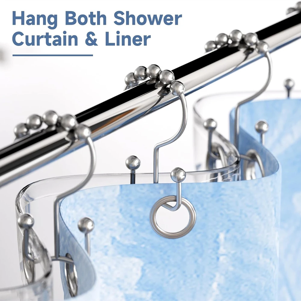 6/12/16PCS Rustproof Metal Shower Curtain Hook, Double Hook Shower Curtain Ring, Curtain Hook, Bathroom Hardware Accessories view 2