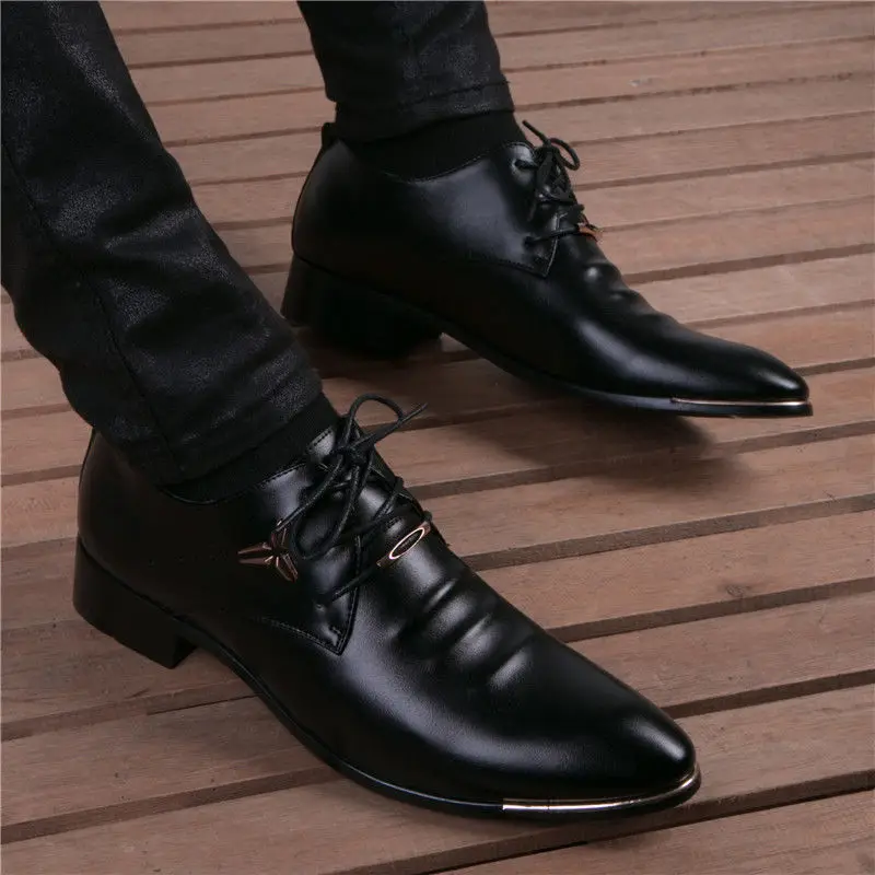 Luxury Brand Classic Man Pointed Toe Dress Shoes Mens Genuine Leather Black Wedding Shoes Male Oxford Formal Shoes