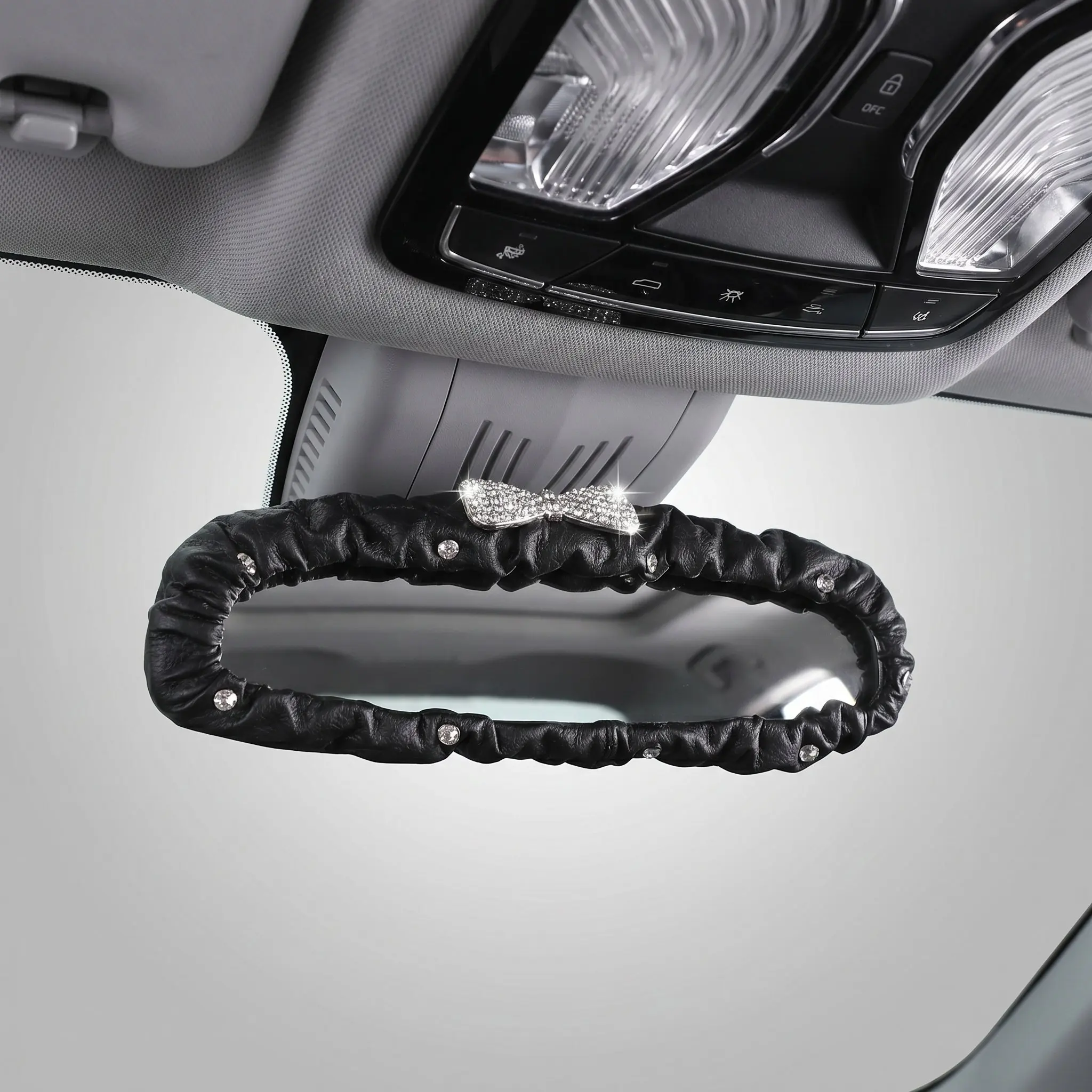 Cache de rétroviseur de voiture en strass élastique, design nœud, protection décorative intérieure pour femmes, ornement scintillant pour rétroviseur de voiture