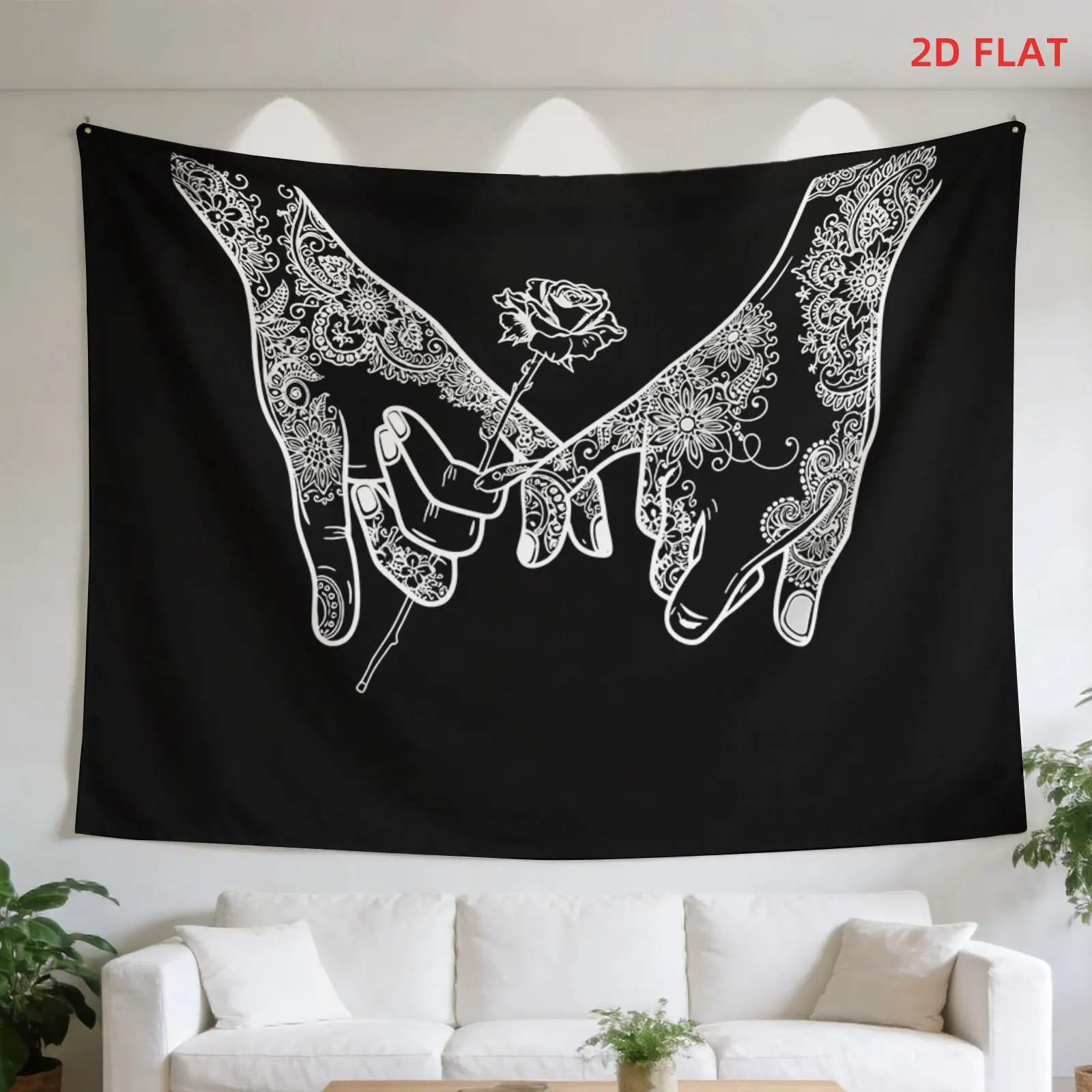 1pc Large Black Background Tapestry with Exquisite Patterns & Roses, Ideal Wall Hanging for Bedroom Living Room Decor