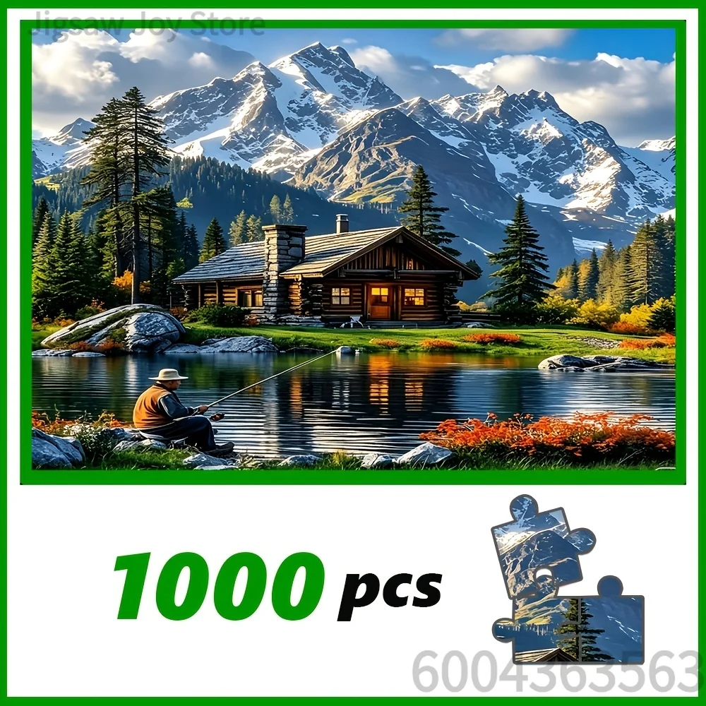 Vintage Jigsaw Puzzle, Magical Cosmic Tree, Mountain Fishing Log Cabin, Sunset Lake Chalet, Snowy Winter Village, Wall Decor