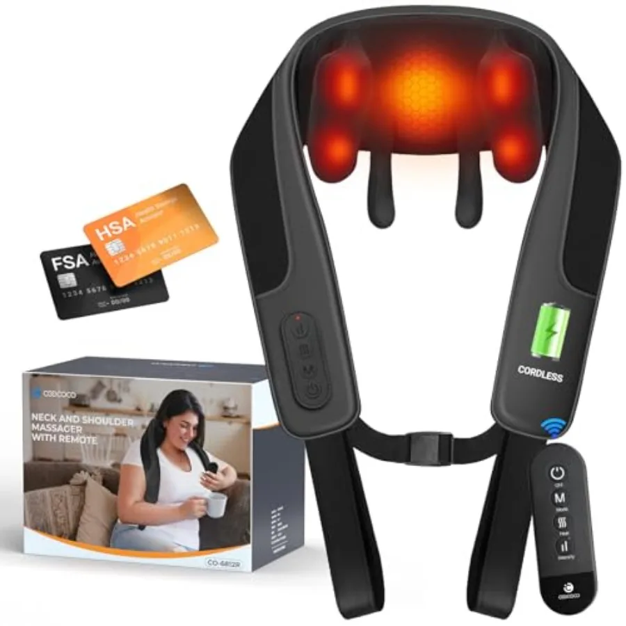 

Cordless Neck Massager with Heat[Remote] FSA Eligible Shiatsu Back Massager for Pain Relief Deep Tissue Upgraded Heating HSA St