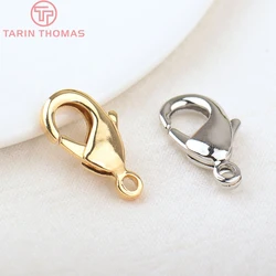 (3261)10 pçs 10x19mm 24k ouro cor latão lagosta fecho para pingentes encantos de alta qualidade diy jóias fazendo descobertas