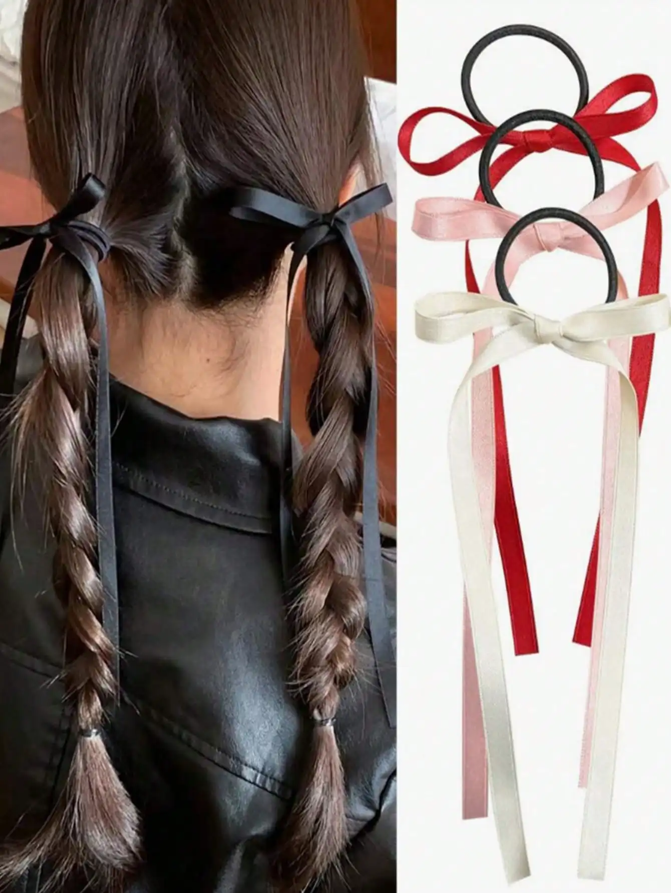 2/8 قطعة أربطة شعر مرنة على شكل فيونكة بلون سادة للنساء والفتيات وإكسسوارات شعر الحفلات #2