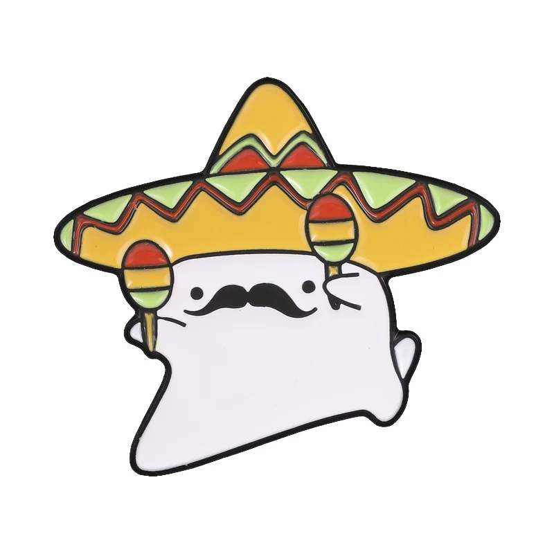 Broche en émail fantaisie de fantôme de la Fiesta mexicaine, mignonne, avec sombrero et maracas, pour sac à dos, veste, chapeau, bijoux, badges