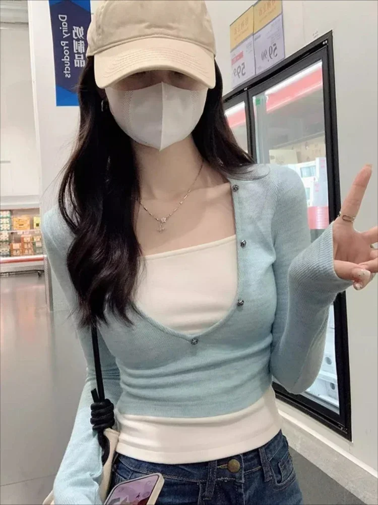 

Y2k Fairy Rivet Cropped Tops for Women, Vintage Patchwork Bodycon T-shirt Harajuku Grunge Style