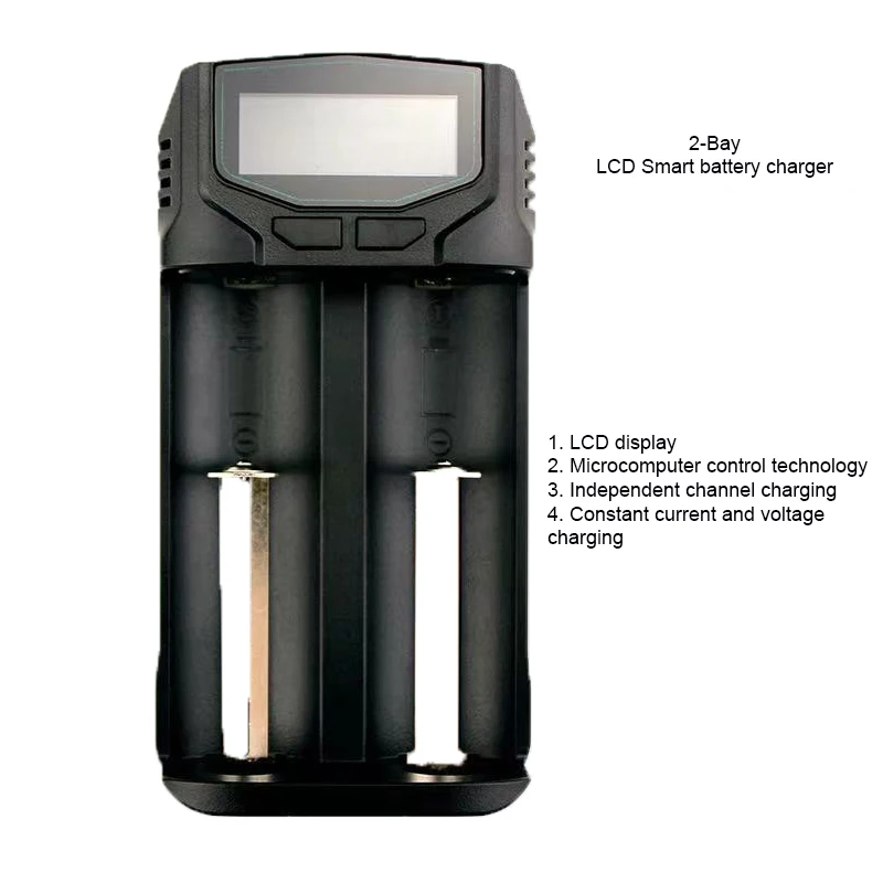 New2 Bay LCD Display Type-C Intelligent 3.7v Lithium Li Ion 1.2v NiMH Ni-CD 1.6V Ni-Zn 3.2V LiFePO4 Rechargeable Battery Charger