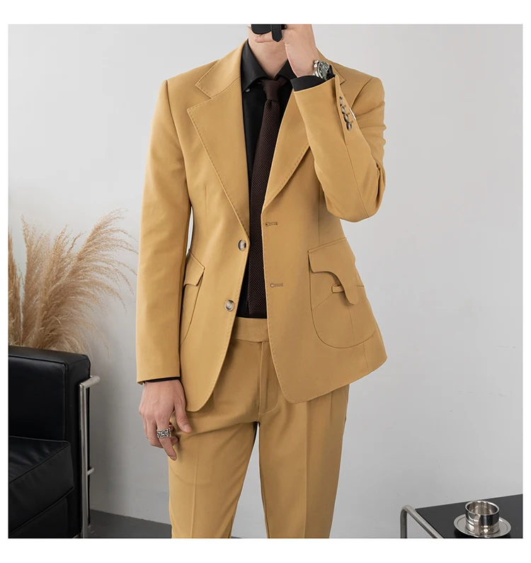 

Men's Fashion Internet Red Single Row Solid Casual Suit Groom Set Black Groom Wedding Dress Party 2-piece Set