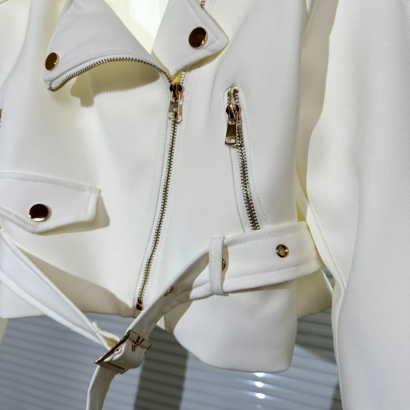 سترة دراجة نارية أنيقة بسحاب معدني على الطراز الكوري للنساء لربيع وخريف 2026 ملابس خارجية قصيرة بحزام متعدد الاستخدامات جديدة #4